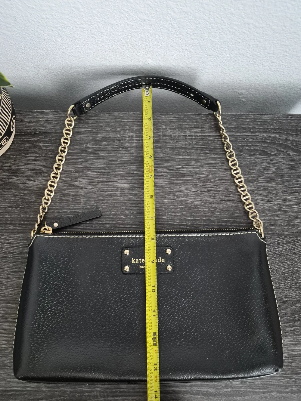 kate spade New York Wellesley Byrd Black Leather Wristlet with Gold Chain